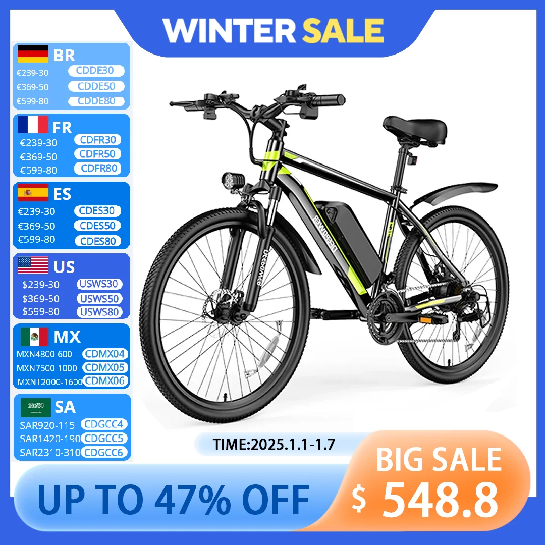 ZPW S26 500W EBike 48V 12.8AH 26 Inch Off-road Tires Electric Bicycle Adult Snow Mountai Electric Bike