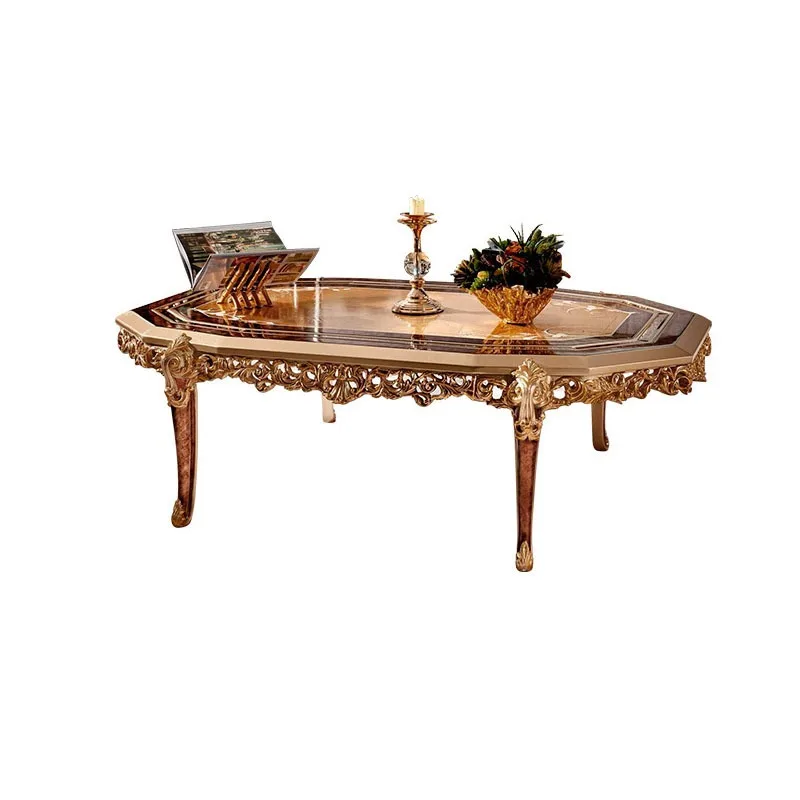 

European birch carved veneer parquet square coffee table French villa living room coffee table furniture