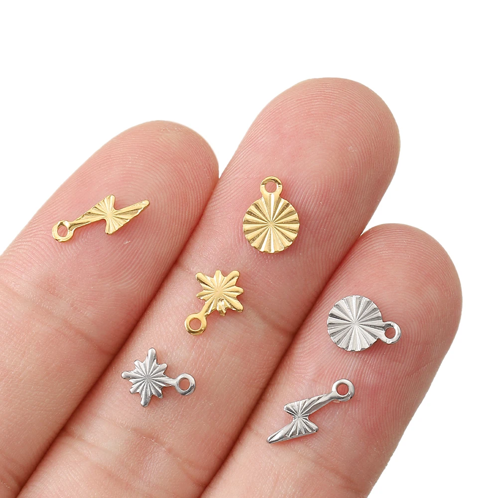 50pcs Stainless Steel Small Snowflake Round Lightning Charms Gold Plated Earrings Jewelry Making DIY Supplies Bulk Wholesale