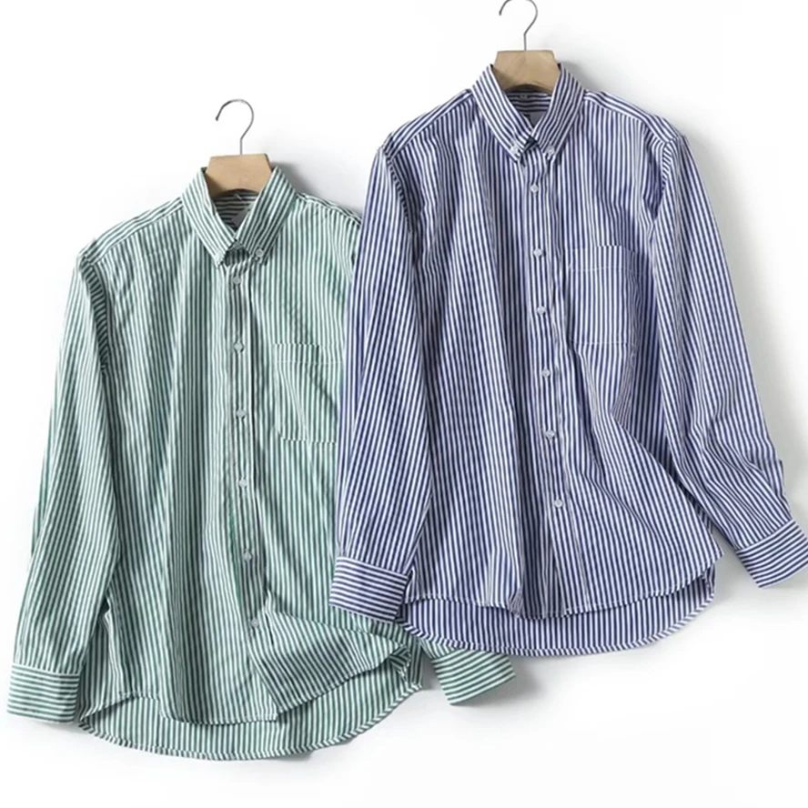 

Withered Japanese Simple Casual Shirt Men's Striped Commuter Blouse Tops