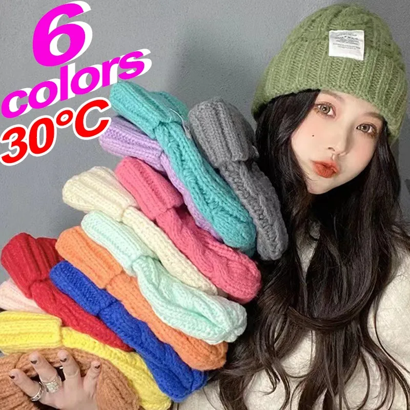 Winter Knitted Beanies Hat for Women Baggy Slouchy Solid Wool Cap Fashion Outdoor Warm Bonnet Hoods Female Snow Ski Warmer Gorra