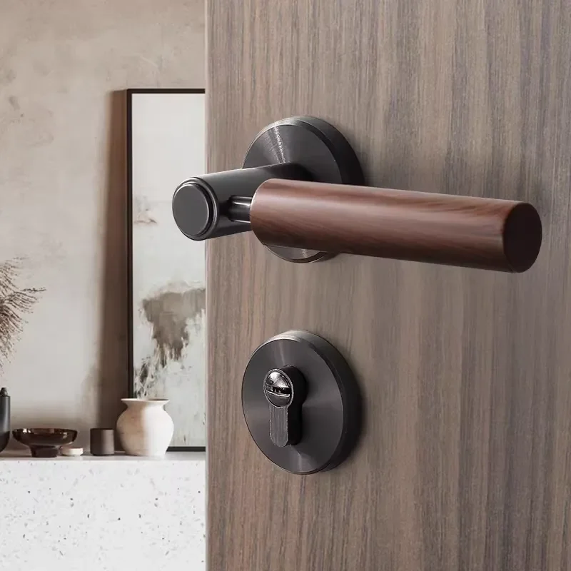Modern Black Aluminum Alloy Interior Door Handle Lock Set Durable Metal Lever Latch for Home Bedroom Bathroom Security