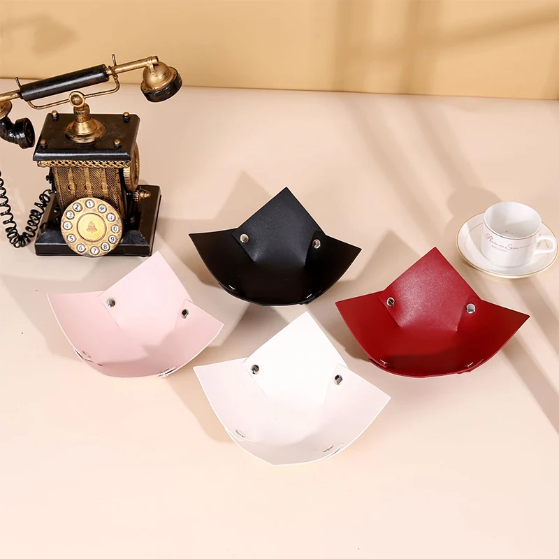 Folding PU Leather Desktop Storage Tray Key Plate Wallet Coins Dice Storage Box Cosmetic Sundries Organizer Home Decoration