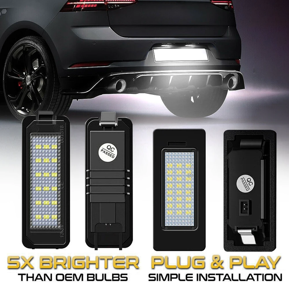 2x LED License Plate Light Number Lamps For VW Golf Polo Passat CC Tiguan Jetta Caddy Beetle Touran Touareg Atlas Crafter Amarok
