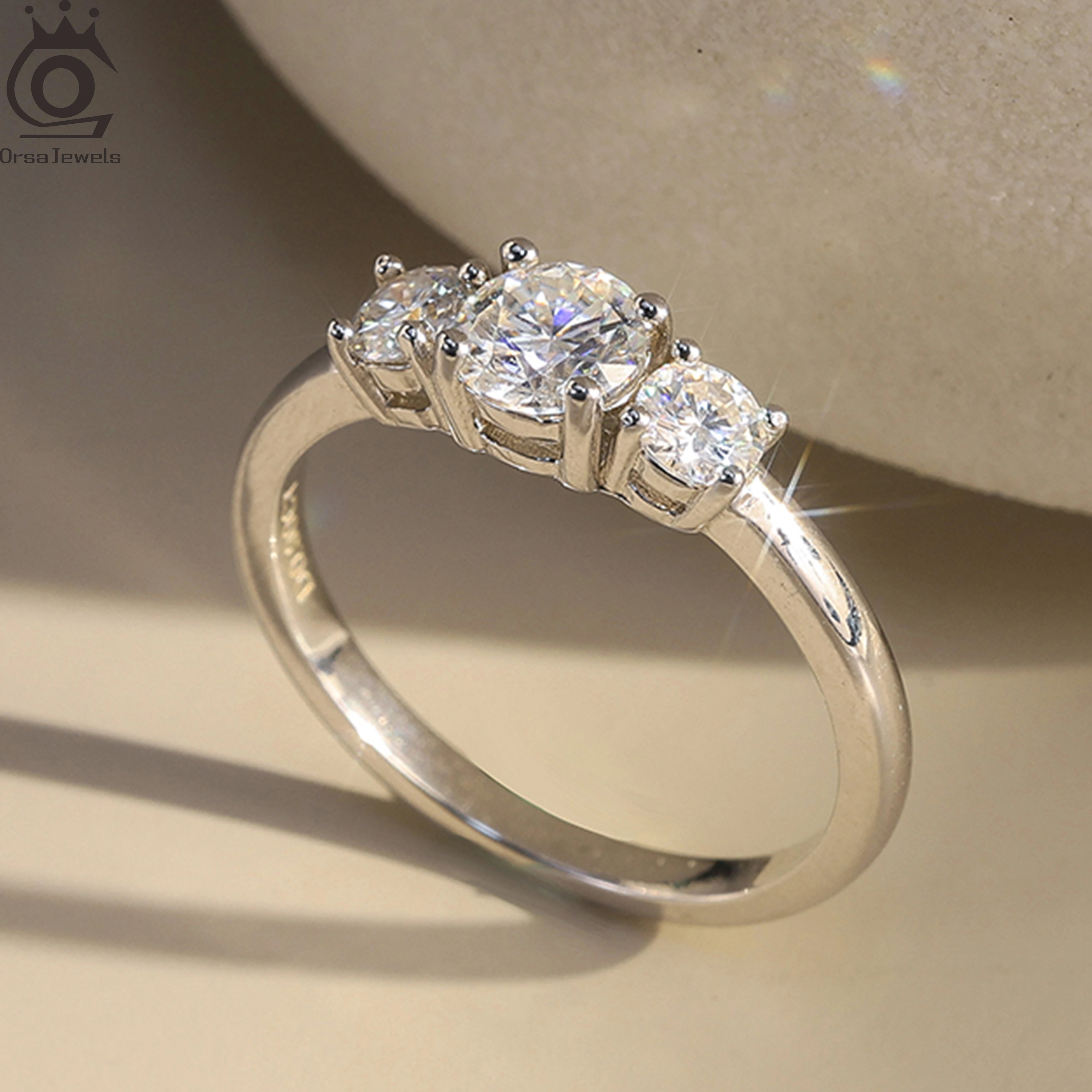 ORSA JEWELS S925 Silver Round Cut D Color Moissanite Diamond Weeding Ring for Women Eternity Moissanite Band Ring Jewelry MOR11