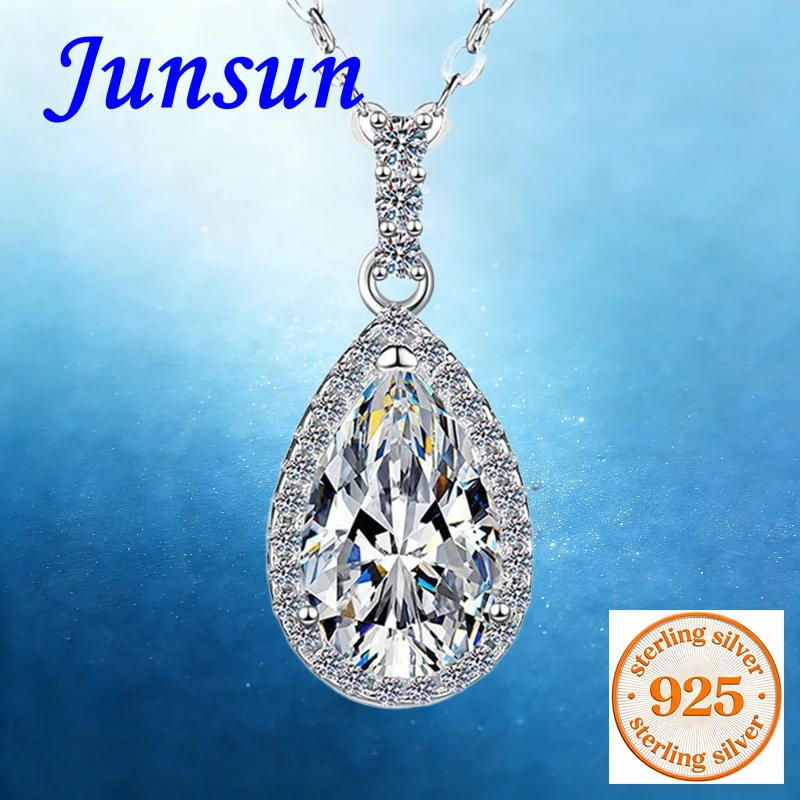 

Junsun 3ct Moissanite Diamond Waterdrop Nekclace for Women Men S925 Sterling Silver Fine Jewelry with Certificate Wife Husband