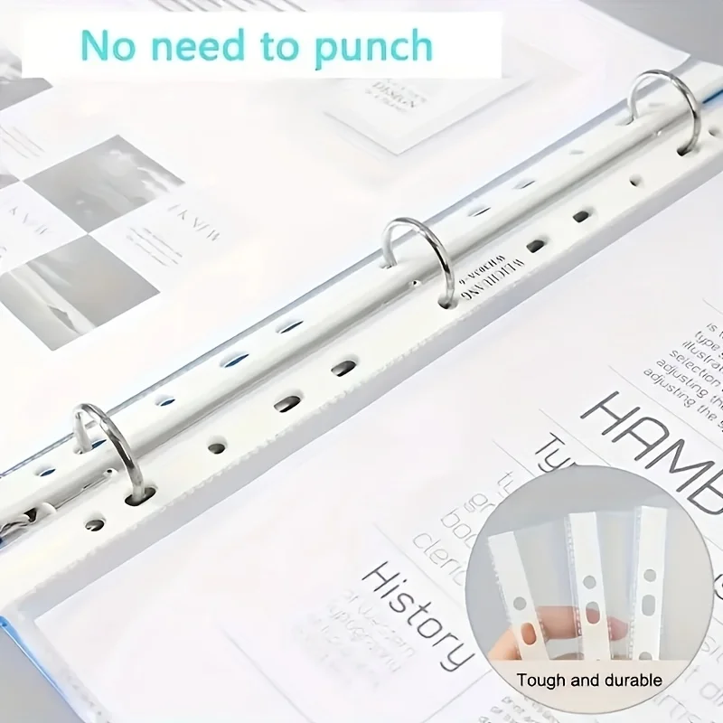 100pcs File Bags,11.89 X 9.17 Inches 11-hole Plastic Page Protectors, Suitable For 3-ring Binders Suitable For Standard A4 Paper
