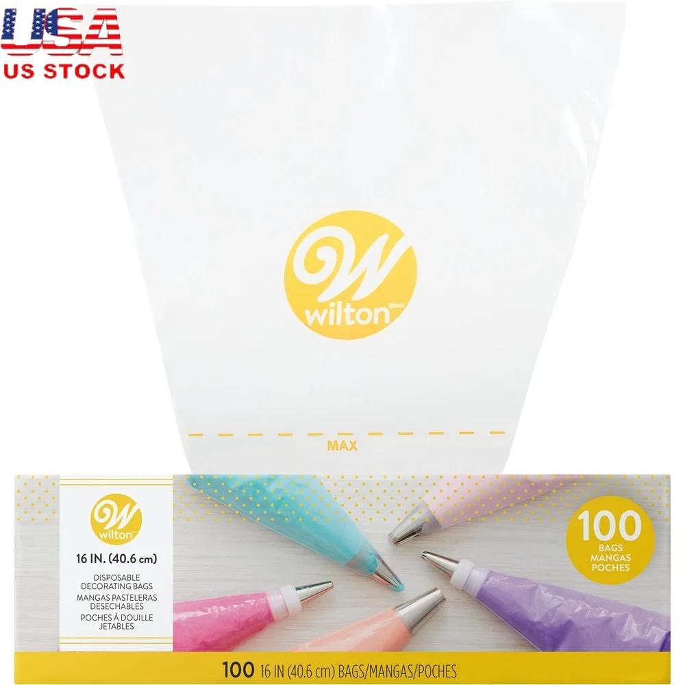 

100 Count 16 Inch Disposable Decorating Bags Easy Grab Durable Plastic Piping Bags Buttercream Icing Meringue Filling Baking