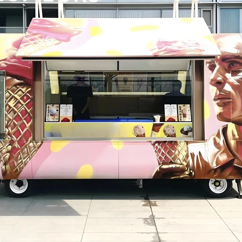 Pink Themed Tuk Tuk Food Truck with Refrigerated Display Case for Eye-Catching Dessert & Ice Cream Sales Customized