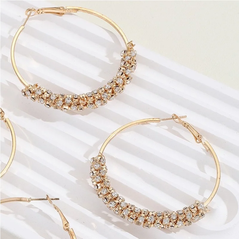 Trendy Rainbow Crystal Hoop Earrings, Gold Tone Colorful Rhinestone Huggies, Vibrant Party Jewelry