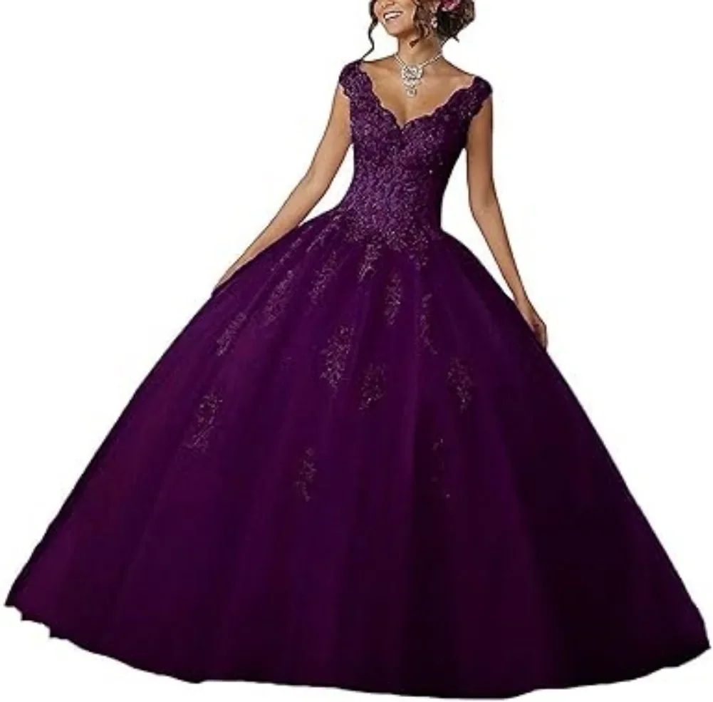 CLcaojun-Robes de Quinceanera en dentelle perlée à col en V pour femmes, robe de Rhpersonnalisée, Sweet 16 Appliques