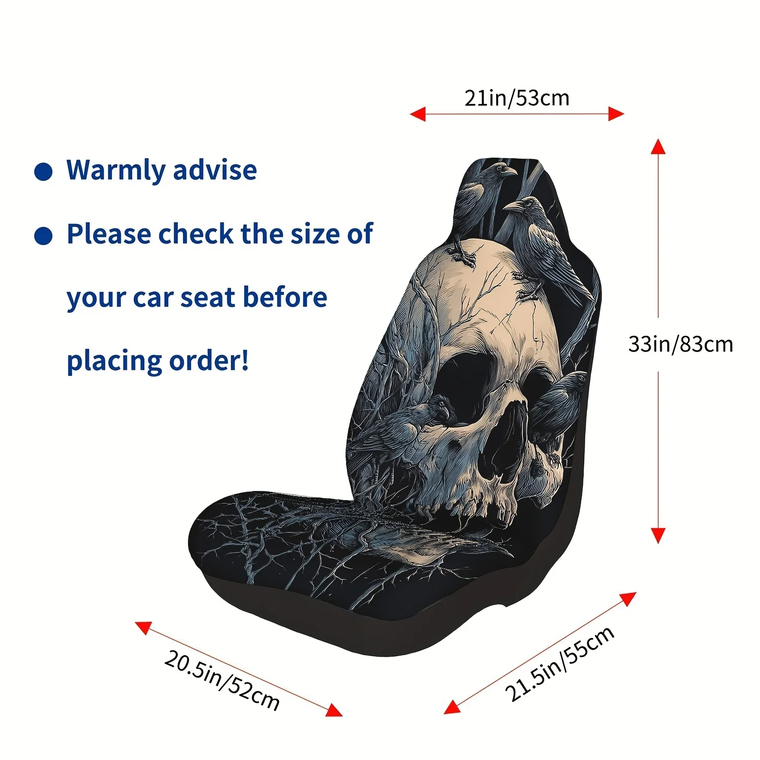 2pcs Raven Surrounded Skull Dead Branch Dark Illustration Style Car Seat Covers, Universal Size For SUV, Truck, Sedan, Digital P