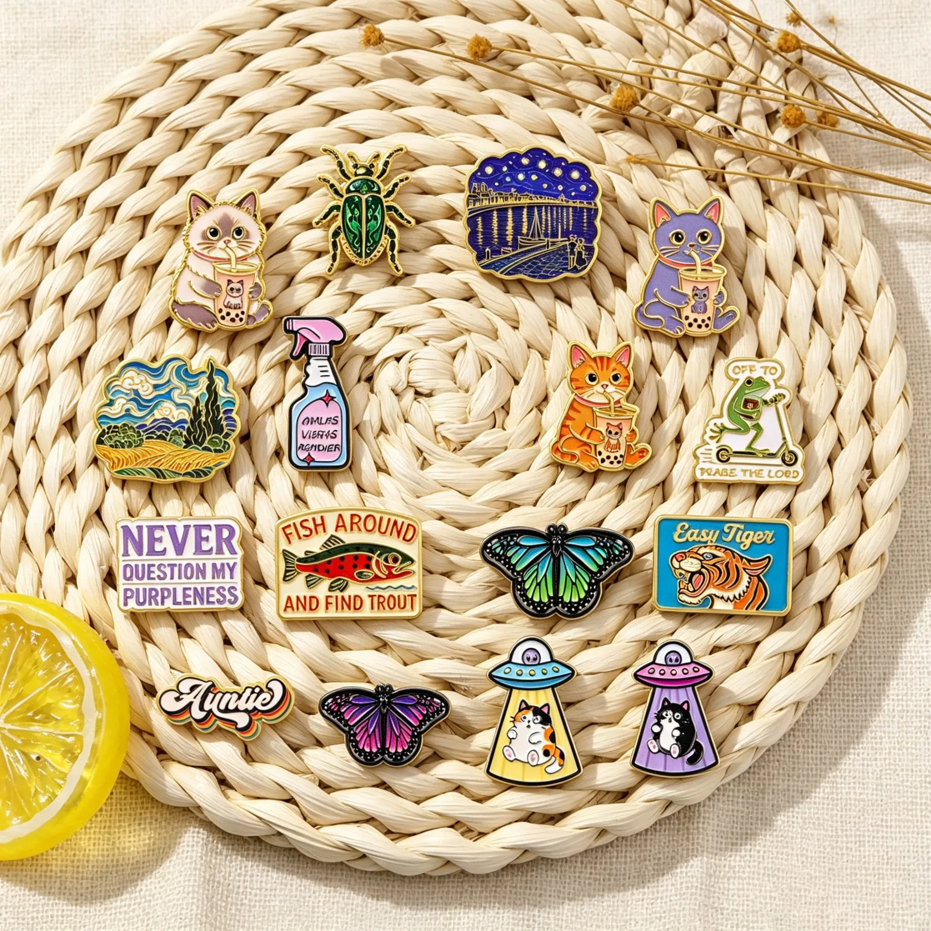 Embroidery Illustration - Funny UFO Alien Cat Enamel Pin