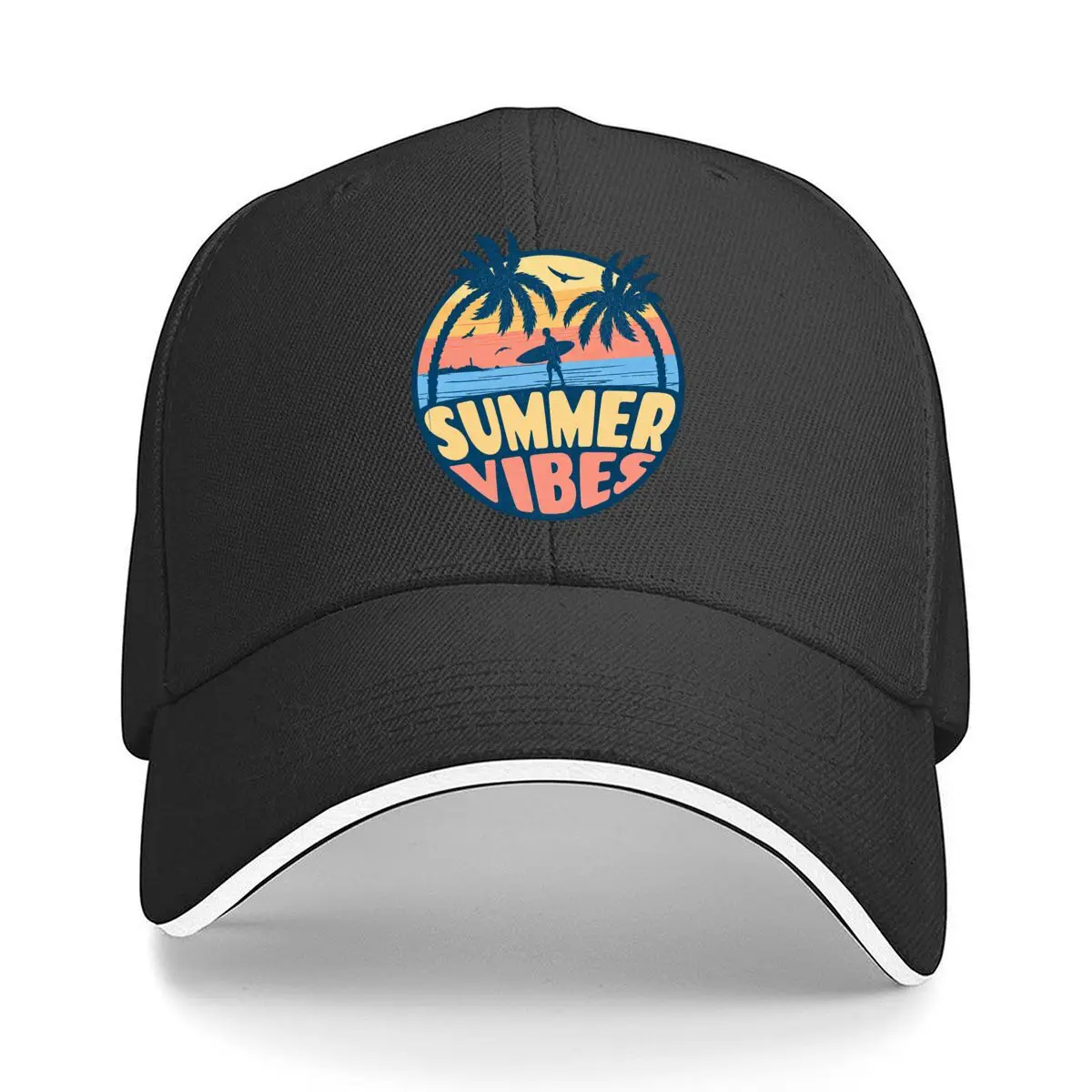 Summer Vibes Surfer Palm Trees Sunset Beach Sandwich Baseball Cap