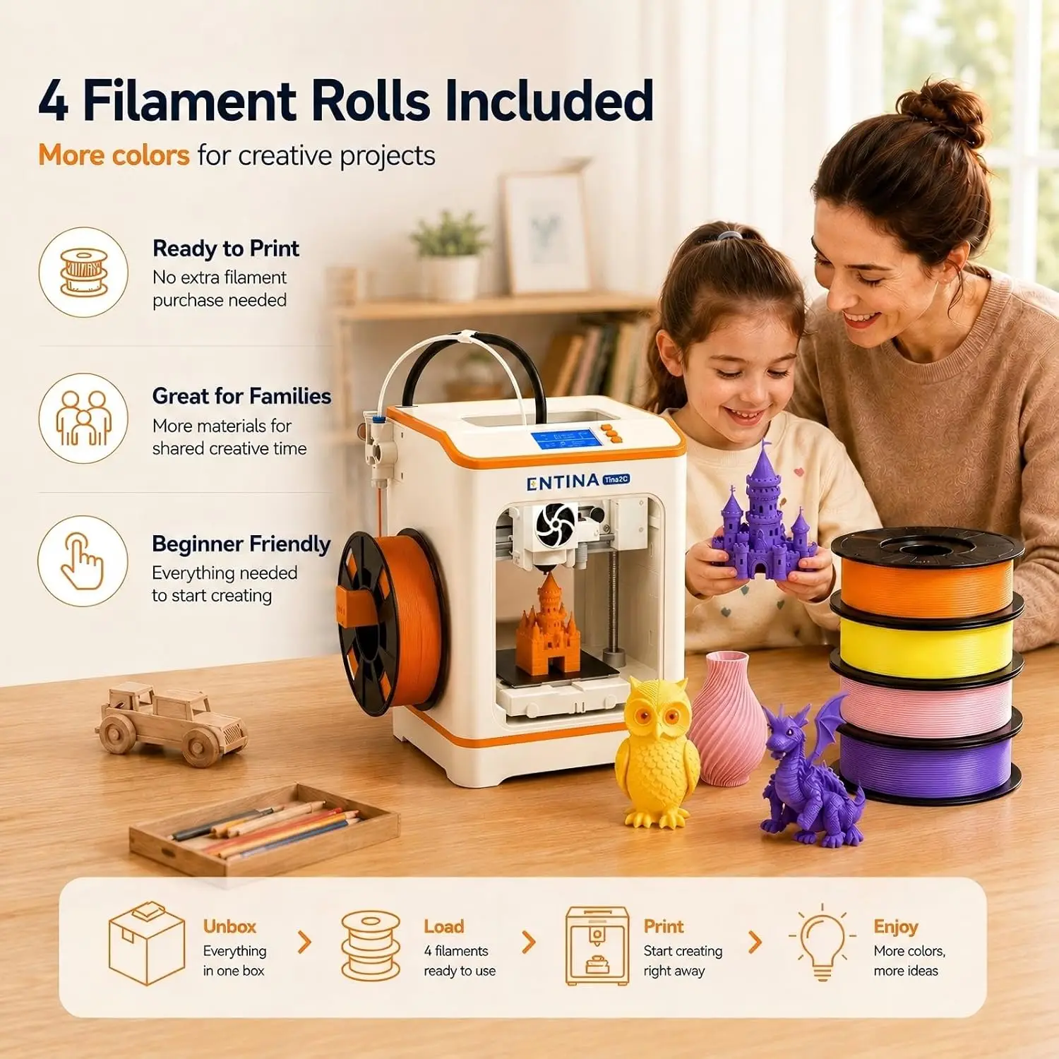 Beginner Kid 3D Printer Bundle Fully Assembled Auto Leveling Easy Setup WiFi App Control 3000 Plus Models 20 Plus DIY Modules Fo