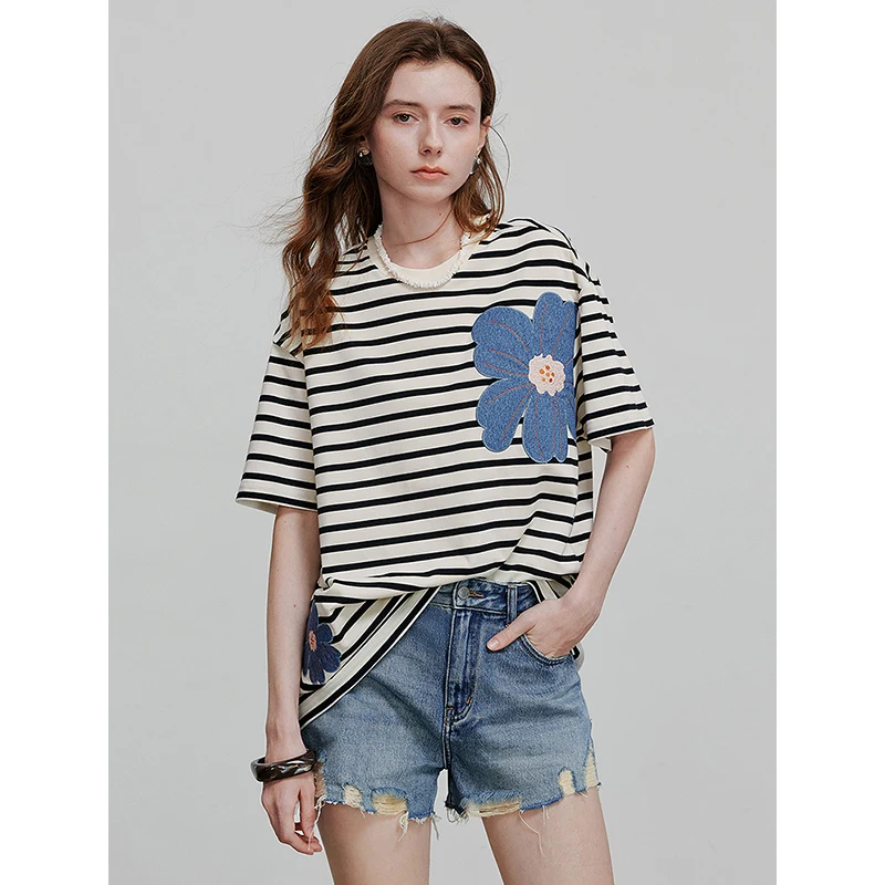 TOYOUTH Women Short Sleeve T shirt 2025 Spring New Tops 8521034