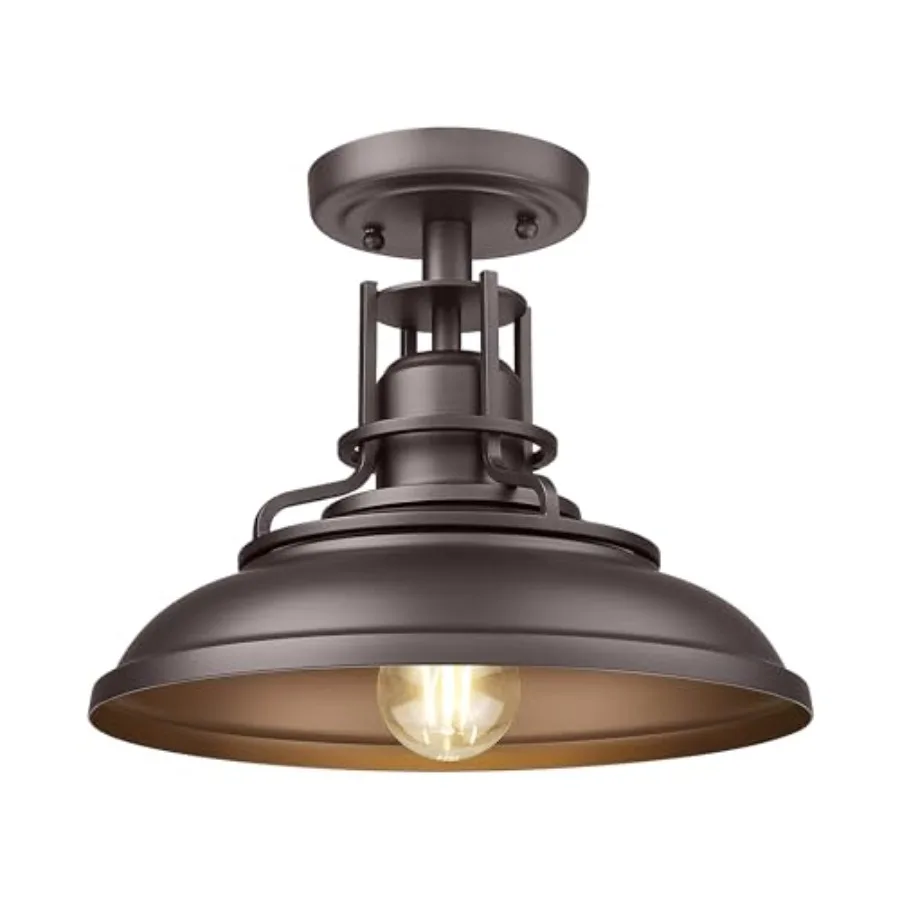 1-Light Semi Flush Mount Light Fixture 12" Farmhouse Outdoor Ceiling Light for Hallway Porch Laundry Foyer Oil Rubbed Bronze Fi