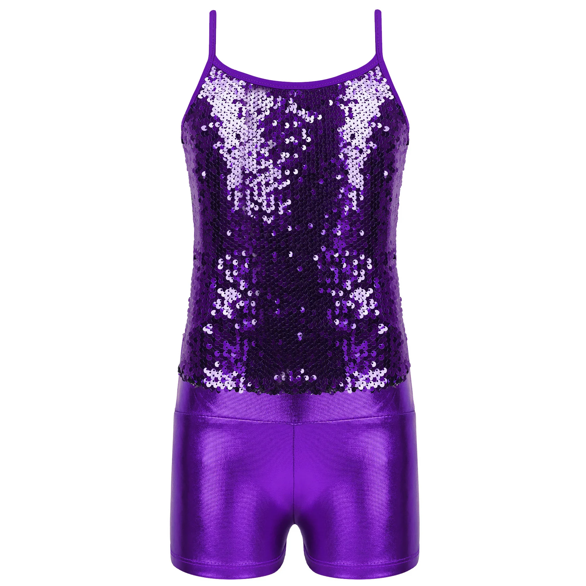 Girls Ballet Jazz Dance Costume Hip Hop Clothes Children Shiny 80s Disco Outfit Sequins Sets Kids Stage Performance Dancewear