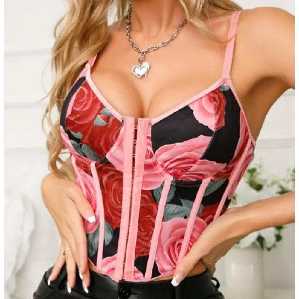 Top a tubo con stampa asimmetrica sexy Camis senza spalline chic Canotte coreane sottili Top corto elegante Corsetto da donna autunno Bustier