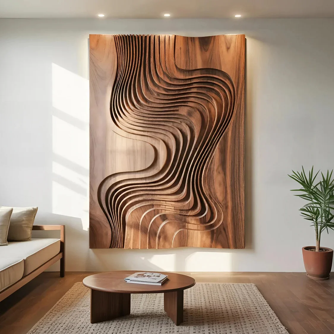 ！@Wabi-Sabi Black Fluid Grain Wood Wall Hanging-Sculpted Dark Decor for Chic Living Room Walls