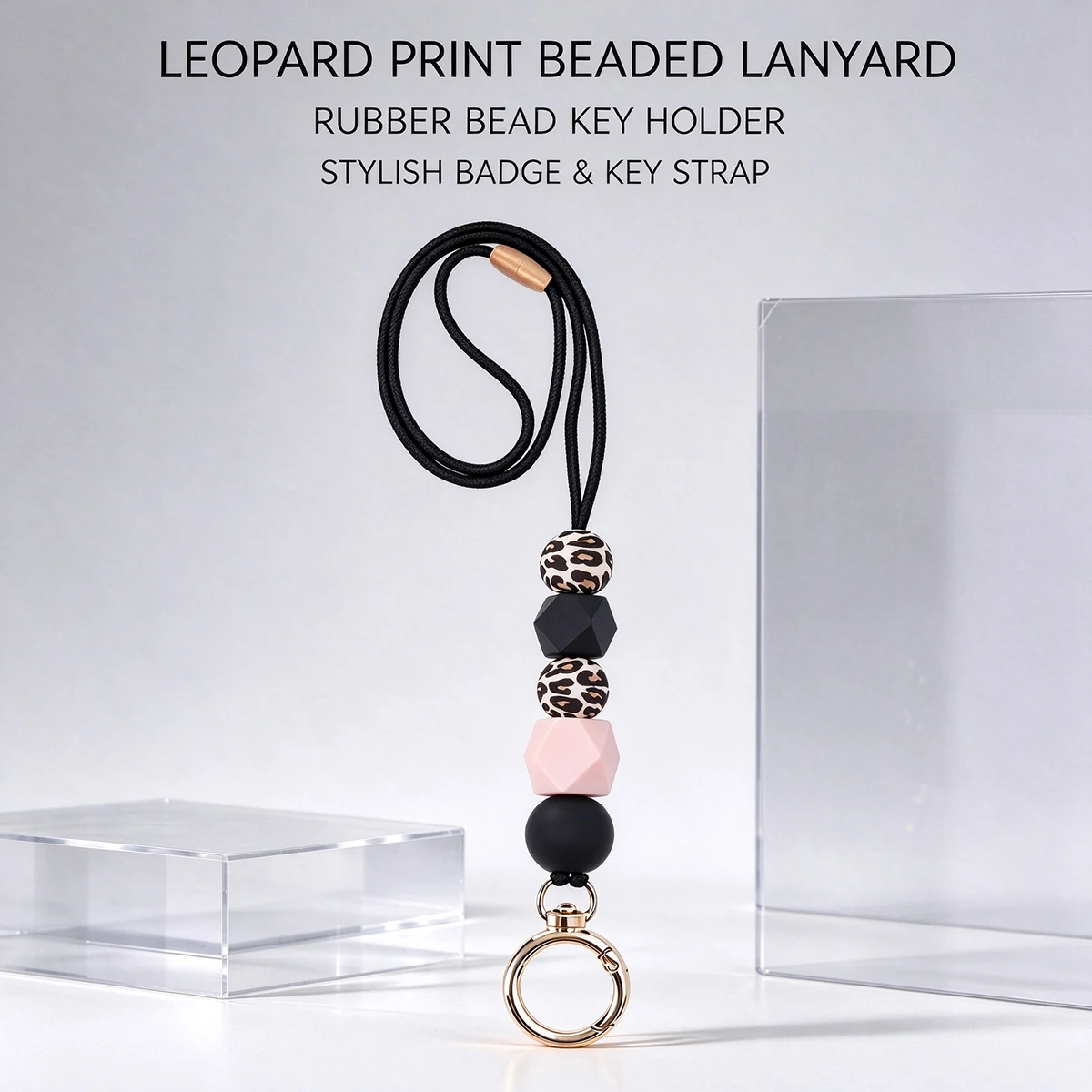 Matte rubber bead detachable hanging rope necklace, fashionable chest badge keychain pendant