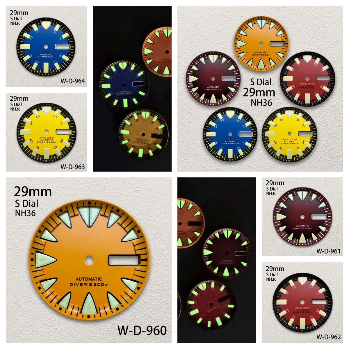 

29mm S Logo Monster Dial Fit NH36/4R36 Japanese Automatic Movement Green Luminous Dual Calendar Watch Modification Accessories