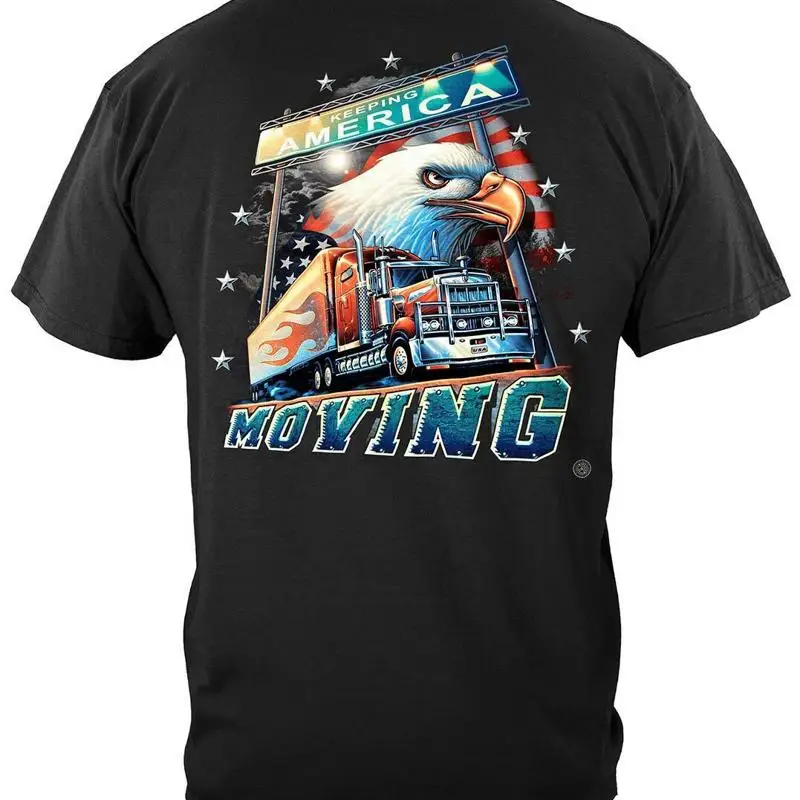 

Черная футболка American's Trucker с синим воротником, 100% хлопок