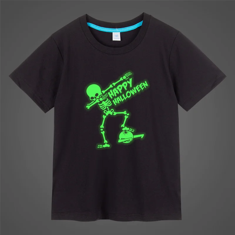 Cool Skeleton Green Fluorescent Luminous Children T-shirt Tops Summer Boy Girl Men Woman T-shirts Punk Party Kids Clothing