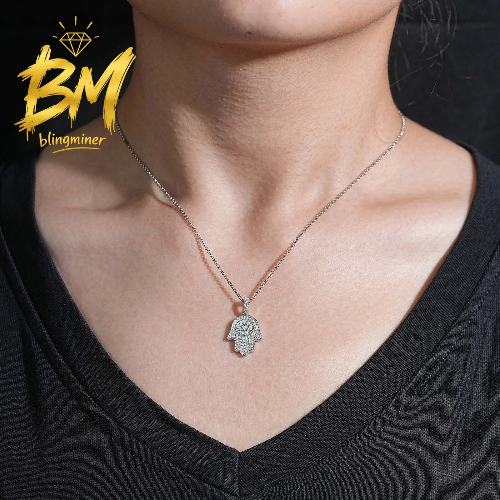 Blingminer Iced Out Hamsa VVS Moissanite Pendant For Men Women S925 Silver Pendants Jewelry Pass Diamonds Tester Free Shipping