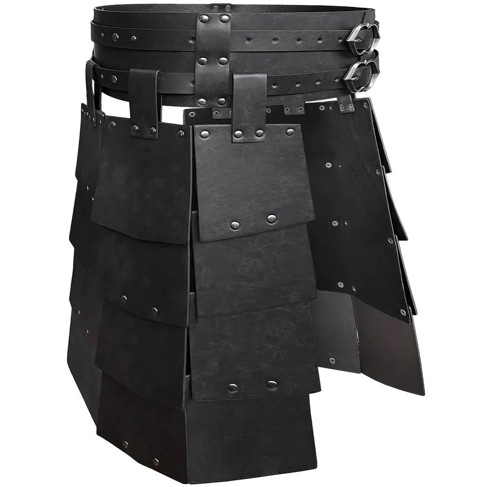 Medieval PU Leather Waist Armor Skirt with Wide Buckle Belt Retro Double-Sided Thigh Armor Mercenary Knights Skirt for Cosplay