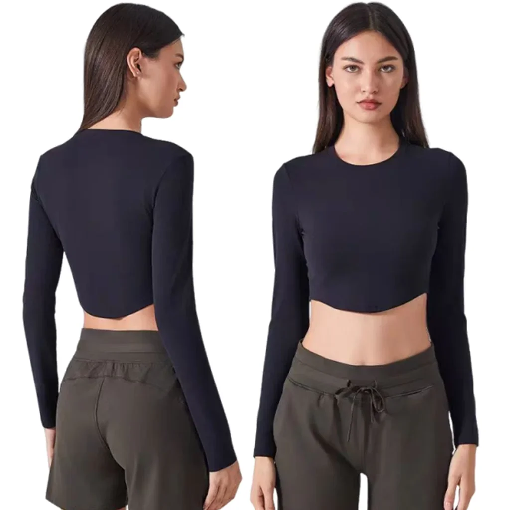 

Lemon Women Long Sleeve Autumn Slim Fit Cropped Yoga Sports Tops Women Round Neck Running Workout T-shirt Gym Clothing
