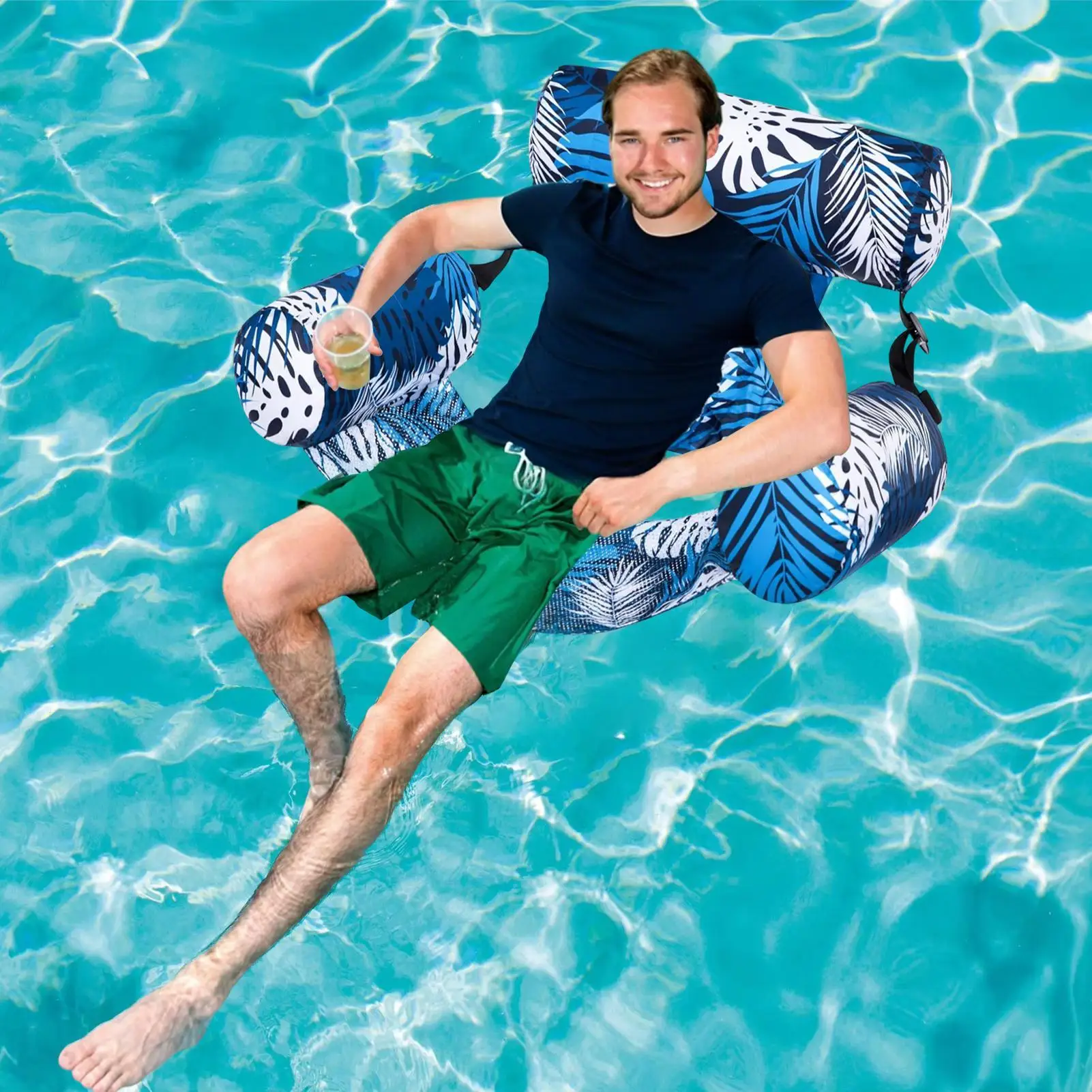 

Pool Lounge Float Air Chair Lounger Floating Mat Hammock Plant Pattern Water Raft For Family Outdoor Travel River Vacation