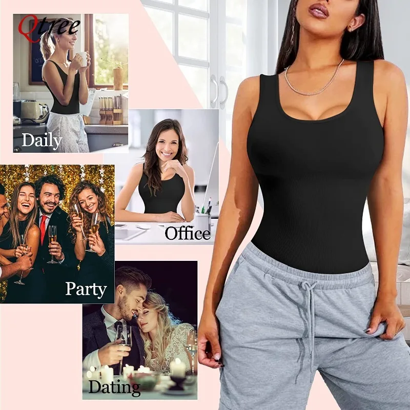 Qtree Women Seamless Shapewear Bodysuit Tummy Control Full Body Shaper Panties Waist Trainer Slimming Hooks Leotard Jumpsuits