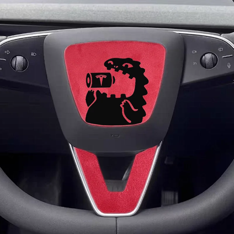 Steering Wheel Decorative Trim Custom Pattern Logo Premium Suede Anti-slip Car Interior Accessory For Tesla Model Y 3S 2019-2026