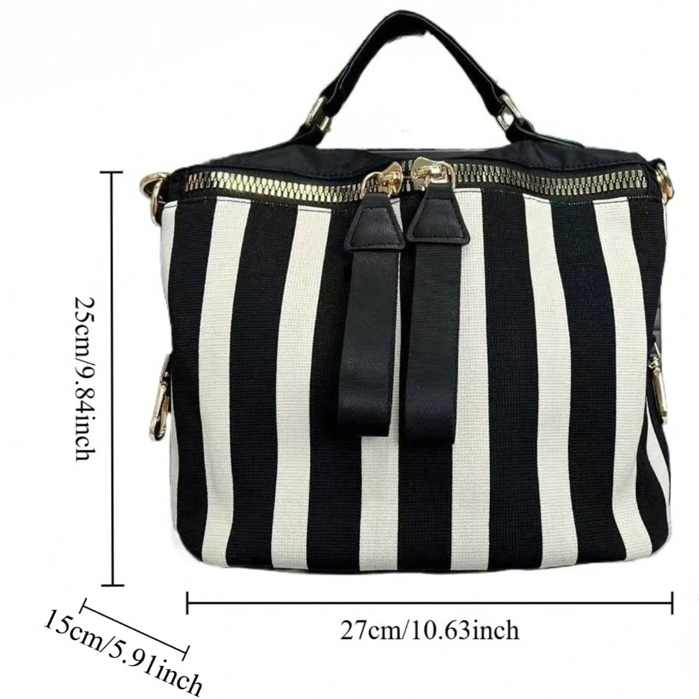 Ladies' fashionable mesh lightweight multi zipper shoulder bag with stripes for daily use, multifunctional crossbody handbag