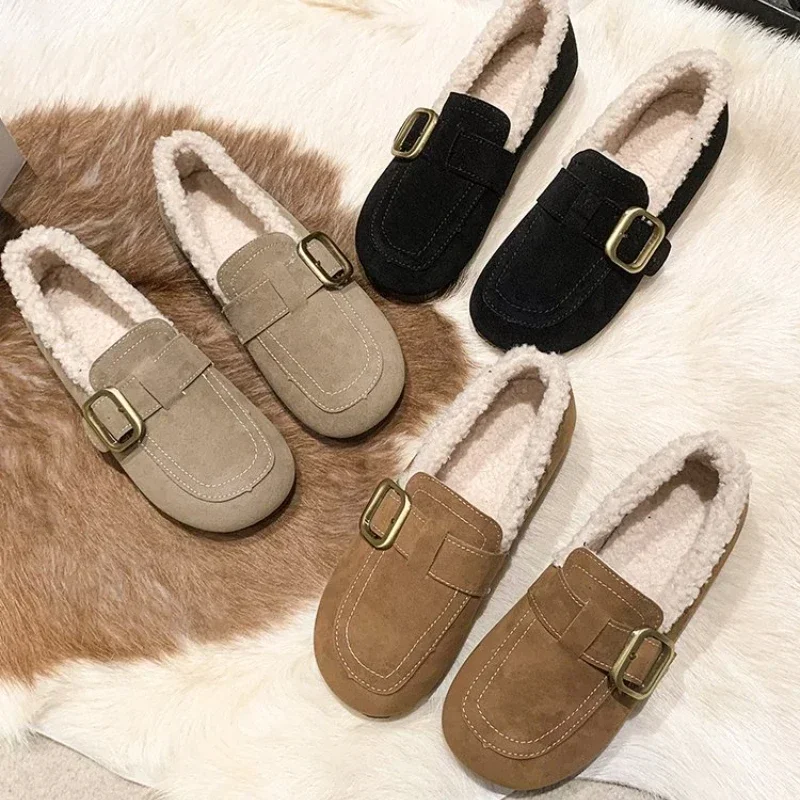 Retro Women's Shoes Autumn and Winter New Double Wear Flat Bottom Round Toe Pedal Bean Shoes Cotton Shoes