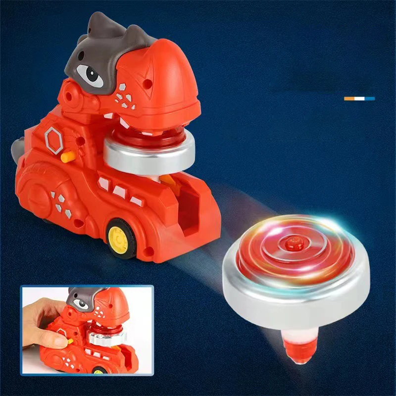 Luminous Alloy Competition Game Dinosaur Battle Gyros Chariot Sliding Force Storage Metal Gyro Spinning LED Lighting Top Car Toy