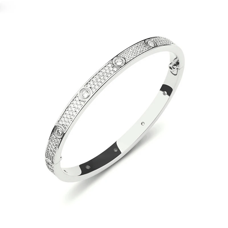 European and American Fashion All Over The Sky Titanium Steel Micro-Inlaid AAA Zircon Luxury Retro Bracelet