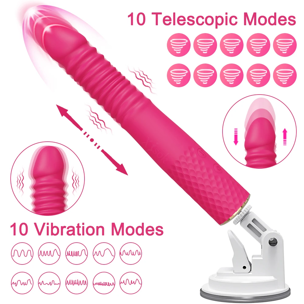 Consolador vibrador realista de empuje para mujeres, máquina sexual telescópica automática, punto G, estimulación Anal del clítoris, Juguetes sexuales para adultos 18