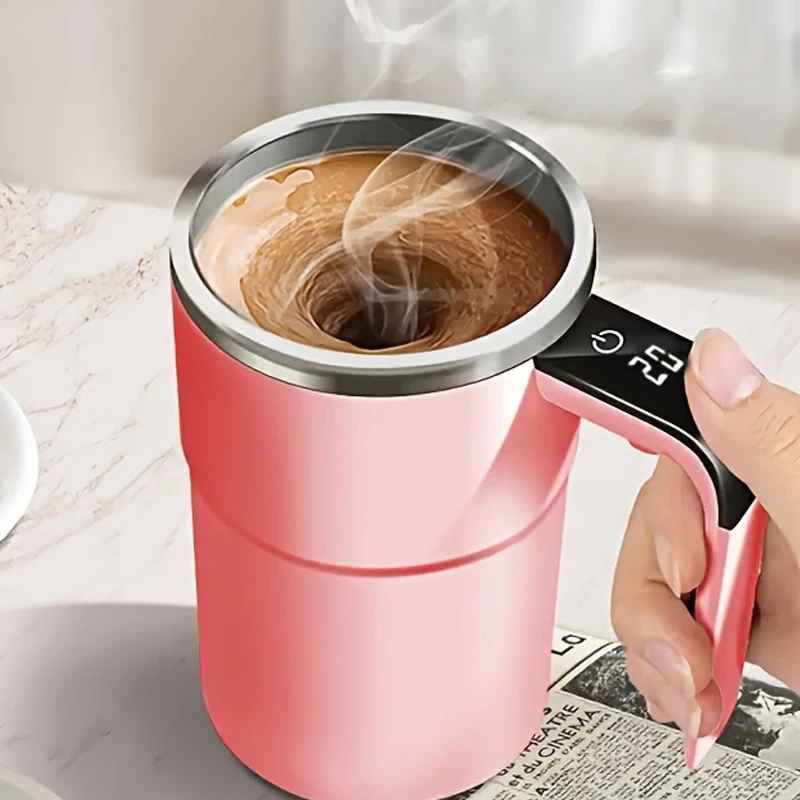 Temperaturanzeige Automatischer Rührbecher, Wiederaufladbarer Magnetischer Automatischer Rührbecher für Kaffee, Tragbarer Reise-Wasserbecher