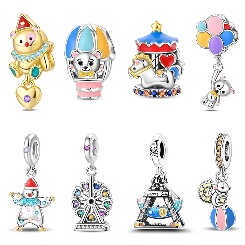 Amusement Park Series 925 Silver Plated Carousel Ferris Wheel Circus Charms Beads Fit 3mm 925 Original Bracelets DIY Jewelry
