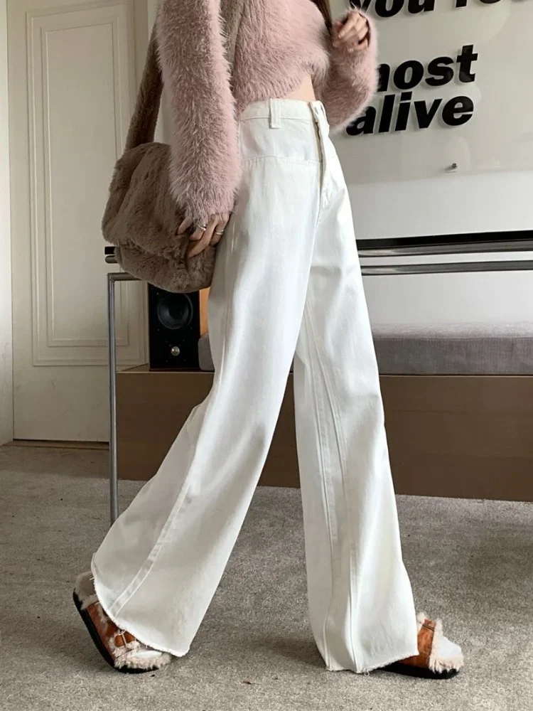 White Jeans Women Loose Vintage Graceful Chic Spring Ulzzang Office Lady Leisure Full Length Aesthetic Harajuku All-match Simple