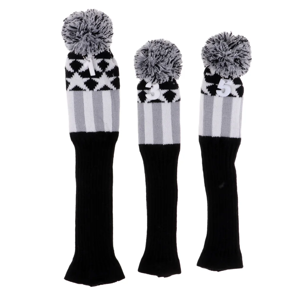 3pcs/set No.1 3 5 UT Golf Knitted Wood Head Cover Knitted Golf Driver Fairway Wood Headcovers Golf Club Protective Sleeve Sock