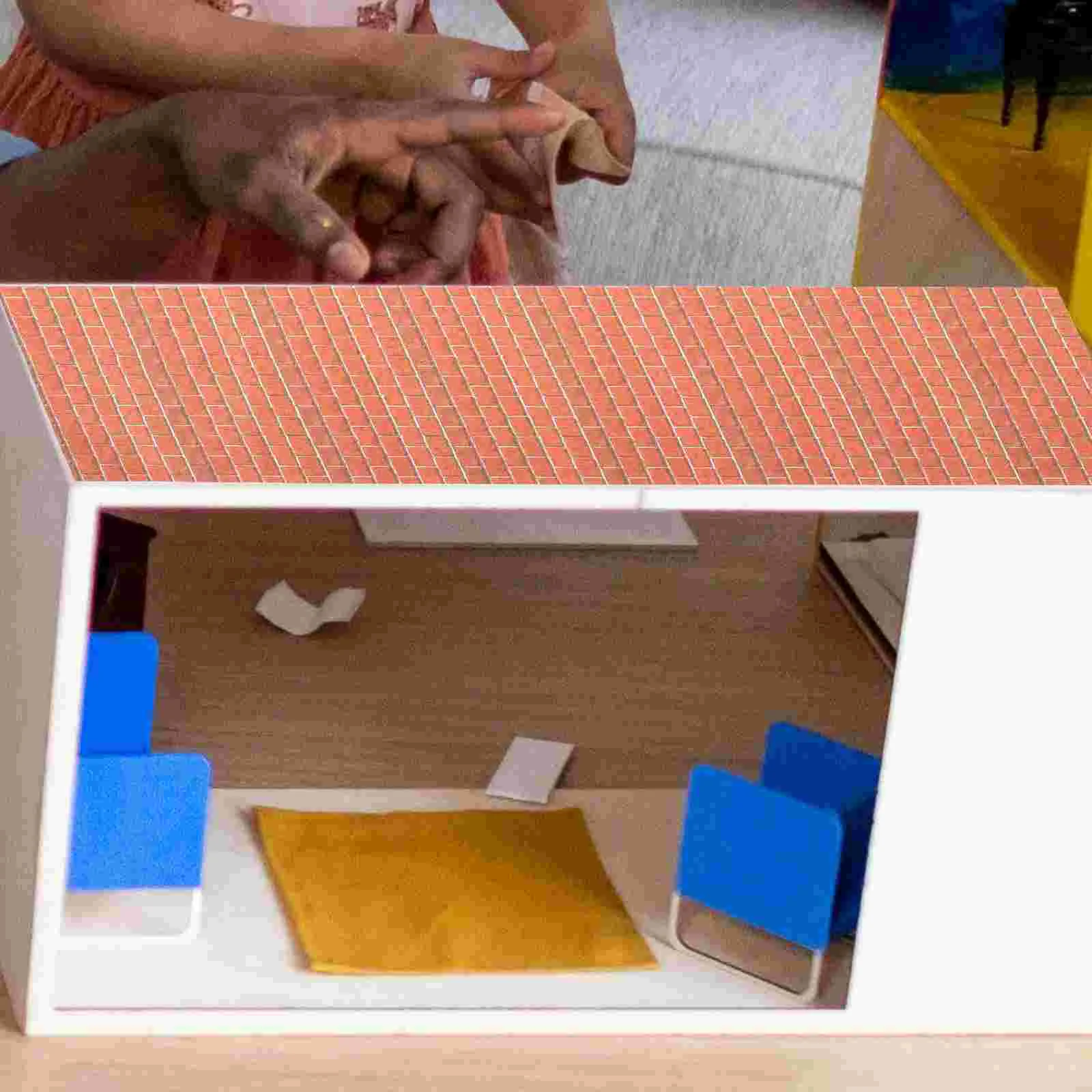 2 folhas mini casa decalques de parede cartão de casa de bonecas adesivo papel de parede papéis de parede sala de brinquedos casca e