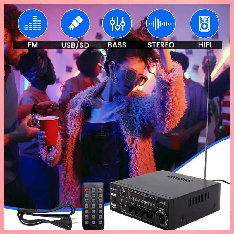 

Y23A-AV-660BT Bluetooth Sound Amplifier Power Amplifier Support Bluetooth, FM Radio, USB, SD Card & Dual Mic Inputs US PLUG