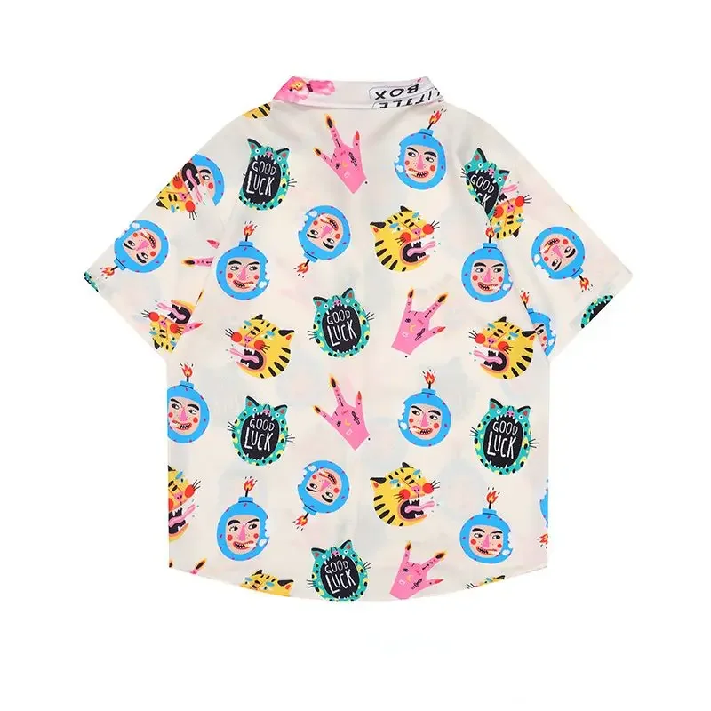 Oversized 2022 Mens Shirt Summer Fashion Cartoon Printing Personality Joker Loose Couple Casual Shirts for Male Female Students