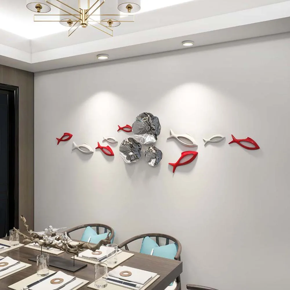 Simple Modern Three-dimensional Lotus Leaf Fish Wall Decoration Set Wall Stickers Restaurant Wall Background Pendant