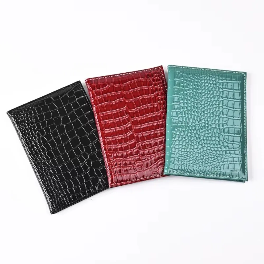 2 Pcs Set Pu Leather Passport Holder Case Crocodile Patterned Multi-Pocket Passport Cover Wallet Solid Color