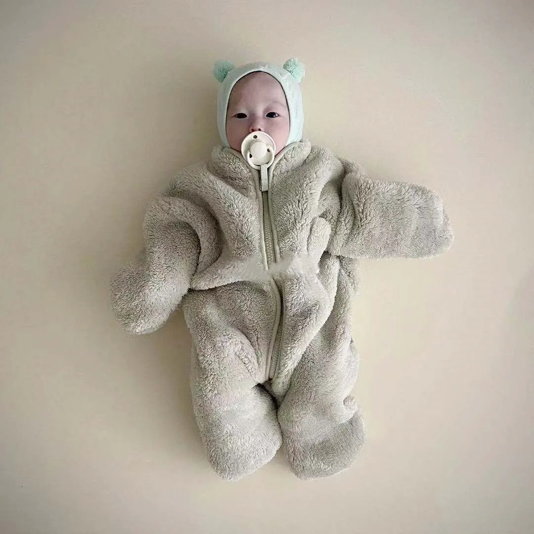 INS Models Korean Version of The Baby Plush Footed Onesie Cute Warm Bear Crawl Suit Fall and Winter Outwear