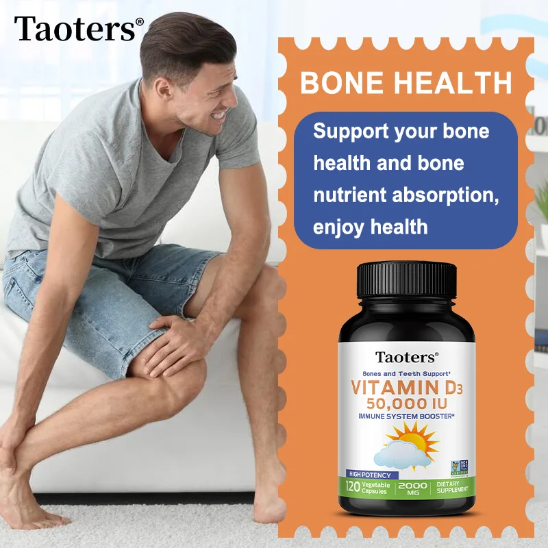 فيتامين د3 عالي الفعالية 50,000 وحدة دولية - يدعم كثافة العظام وصحة الأسنان والجلد وصحة القلب وتعزز وظيفة العضلات الصحية
